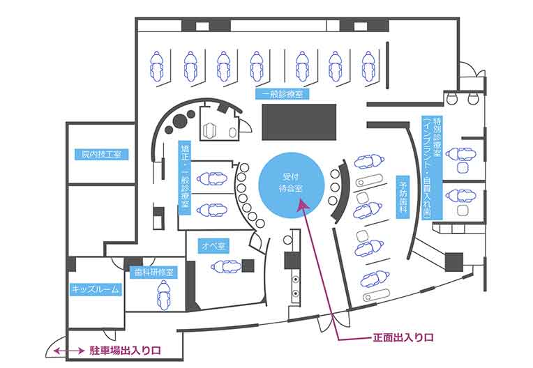 院内平面図(127坪、チェアー17台)